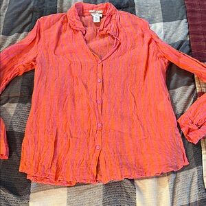 Nicole Miller Vibrant Pink and Orange Striped Button-Down Shirt